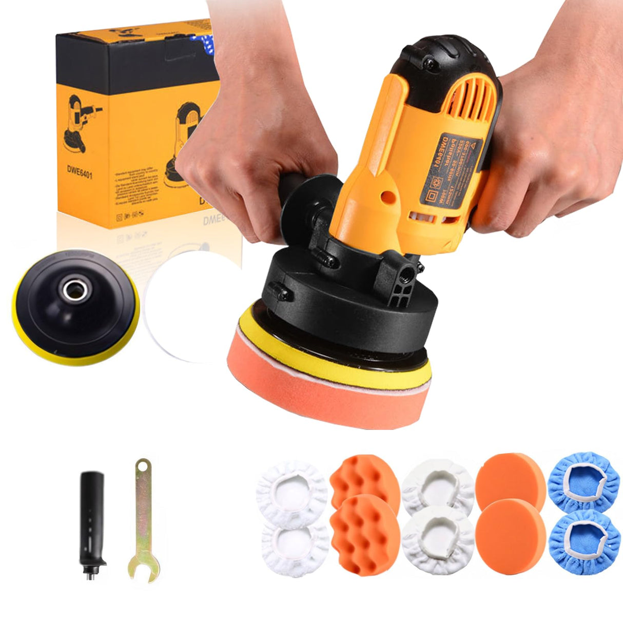CJC Buffer Polisher - 110V 600W Variable Speed Polisher Machine - Random Orbital Polisher Buffer,For Floor,Car,Furniture,Metal for waxing and polishing with Professional Buffing and Polishing Kit cjc