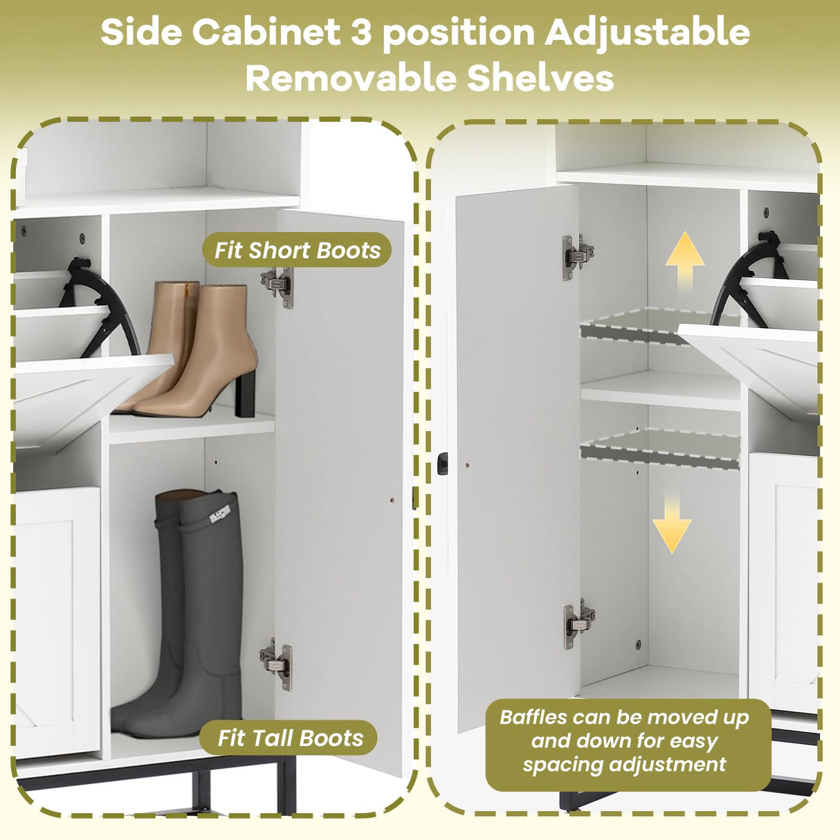 TIMSATIO Shoe Storage Cabinet with 2 Flip Drawers for Entryway, 4-Tiers Slim Freestanding Shoes Boots Rack Cabinet Organizer, Narrow Farmhouse Hidden Shoe Cabinet for Foyer (White) TIMSATIO