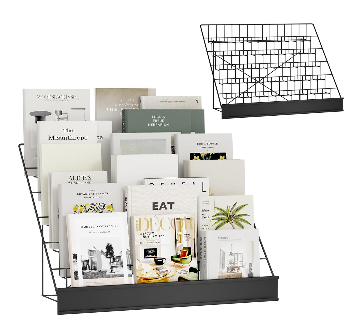 ybaymy 6-Tier 30" Wide Metal Magazine Holders,Wire Countertop Rack with Sign Channel,Retail Book Brochure Magazine Display Stand Literature Greeting CD Card Rack for Book Signing,Vendor Booth ybaymy