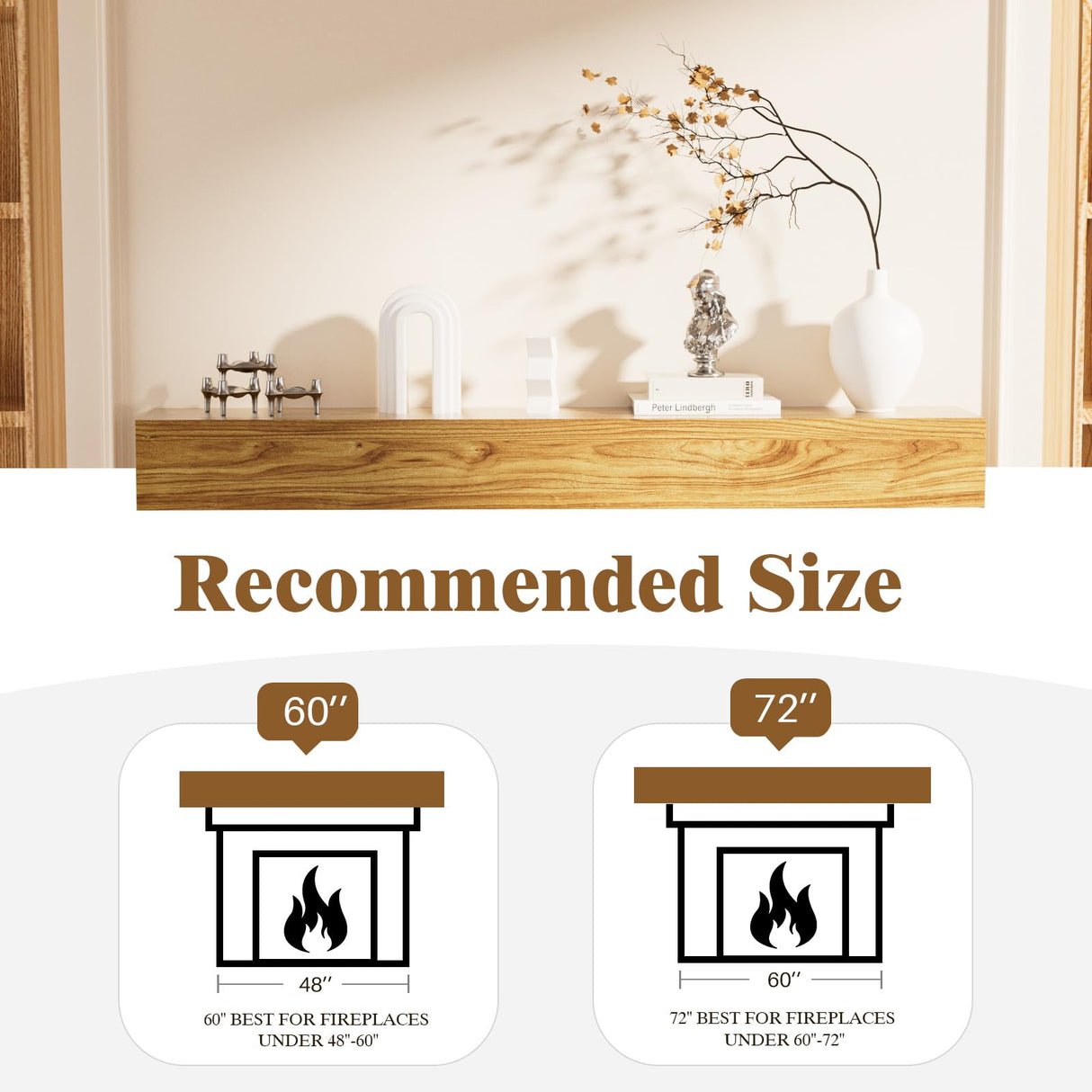 EASYEGO Fireplace Mantel Shelf 72", Rustic Wood Mantles for Over Fireplace, Handcrafted Floating Mantel Shelf, Wall Mounted Farmhouse Decor, with Brushed Surface Workmanship(72Lx8Dx5H, Rustic Natural) Easyego