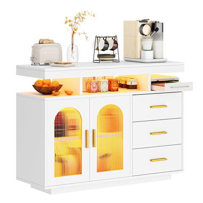 soges 39.4" LED Buffet Cabinet, Modern Sideboard Buffet with RGB 7-Color Light Strip, Large Kitchen Storage Cabinet with Storage for Bar, Office, Coffee Bar Station with 3 Drawers