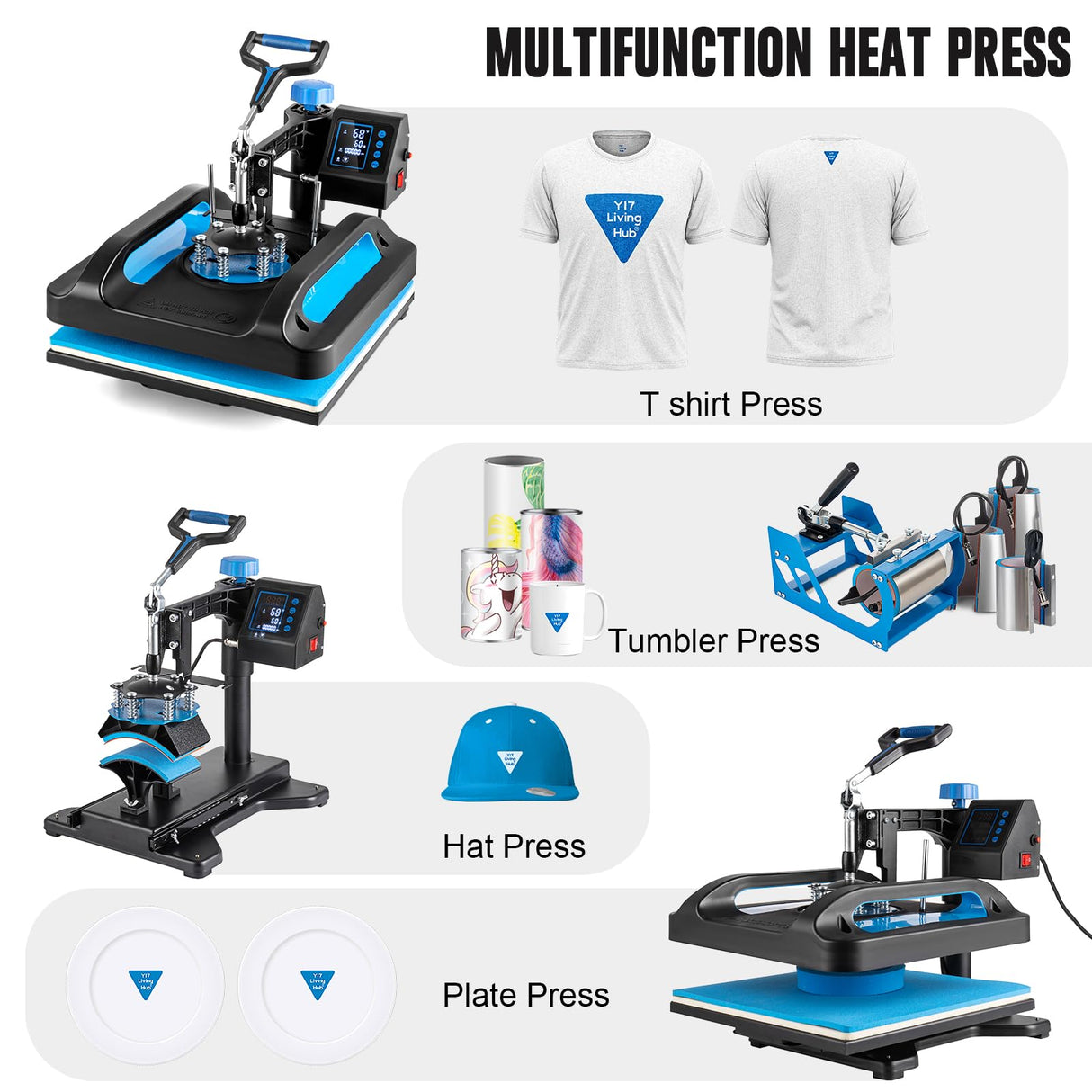 Leomru Heat Press Machine, 8 in 1 Heat Press, 12x15 inch Sublimation T Shirt Pressing Machine, 360-Degree Swing Away Heat Transfer Machine Multifunction Combo for T-Shirt Mugs at Cap Leomru