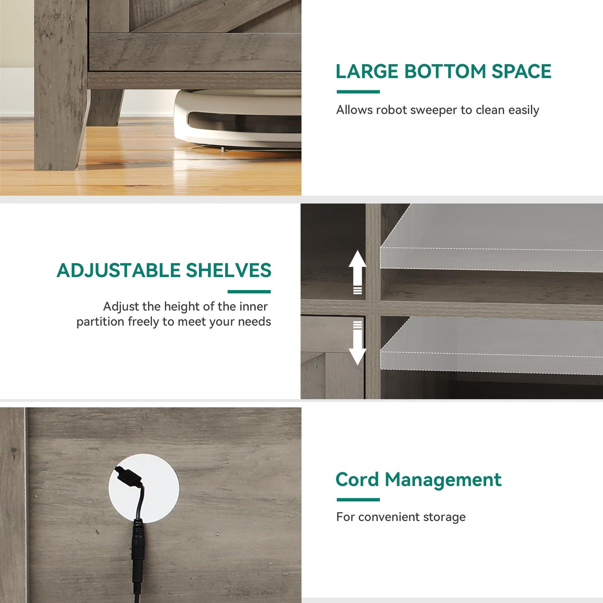 YITAHOME 70 Inch Farmhouse TV Stand with LED Lighting, Fits TVs up to 80 Inches, Media Console with Storage and Customizable Divider, Entertainment Center for Living Room (Grey) YITAHOME