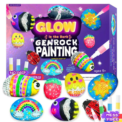See You Always Rock Painting Kit - Glow in The Dark Rock Kits, Mess-Free Arts & Crafts Gifts for Kids Ages 5 6 7 8 9 10, Diamonds DIY Creative Activities Kits for Boys Girls Birthday Party Gift Toy