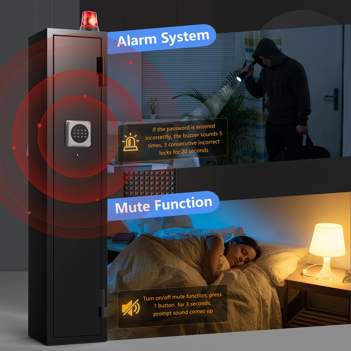 Marcree 2-3 Gun Safe, Gun Safe for Rifles and Pistols, Gun Cabinets for Rifles and Shotguns with Dual Alarm System, Rifle Safe, Gun Safes for Home Rifle and Pistols, No Assembly Marcree