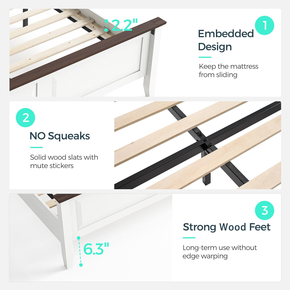 LINSY Farmhouse Bed Frame, Full Bedframe with Headboard and Footboard, Wooden Bed Frame with Solid Wood Slats, Rustic White Platform Bed Frames Full Size, No Box Spring Needed LINSY