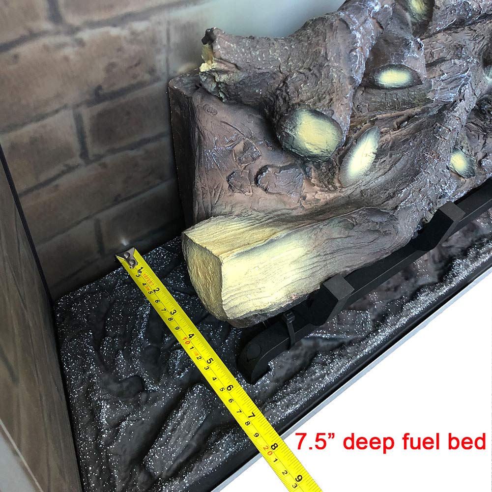 PuraFlame Klaus Electric Fireplace Insert with Fire Crackling Sound, Glass Door and Mesh Screen, 750/1500W, Black, 33 1/16 Inches Wide, 25 9/16 Inches High PuraFlame