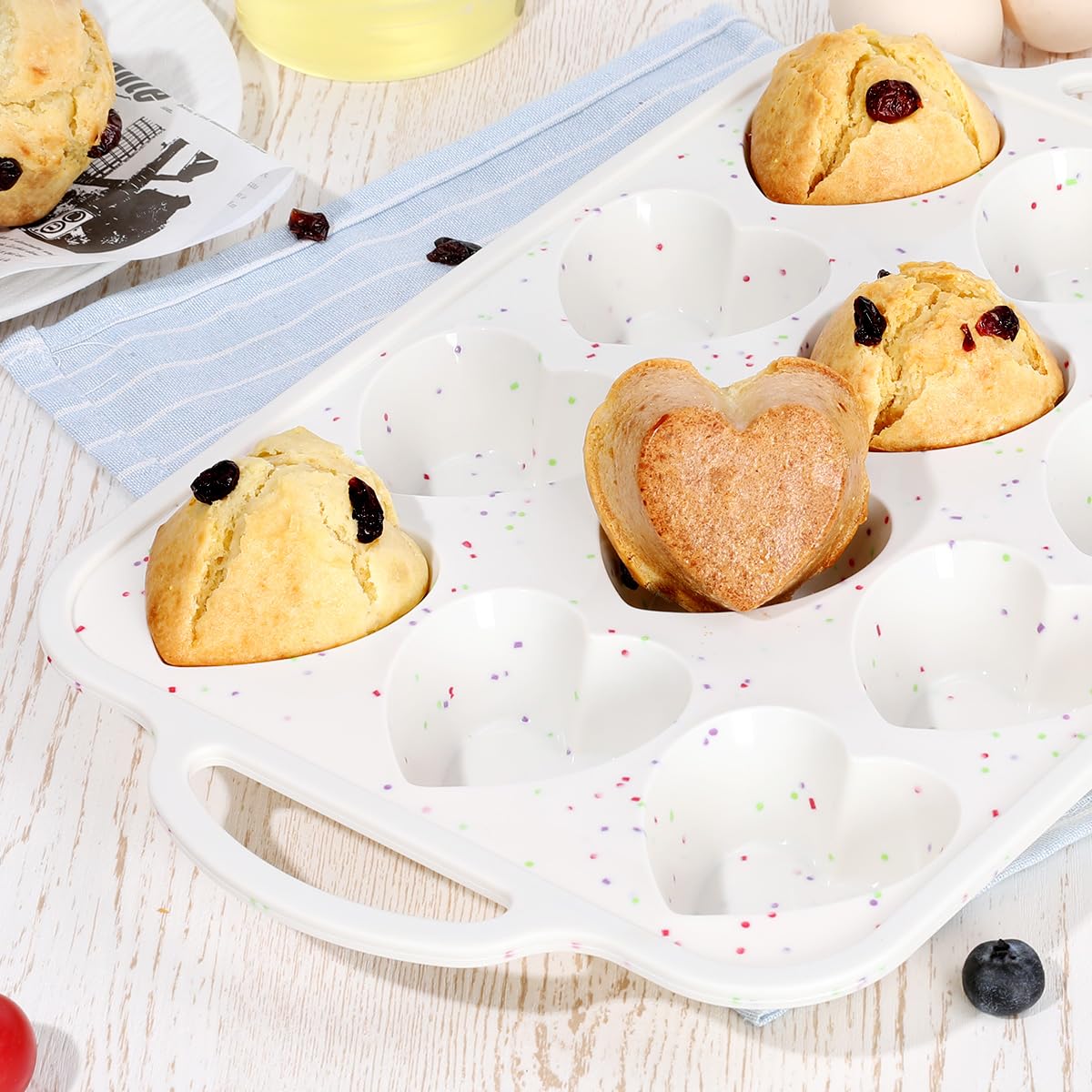 CAKETIME Heart Shaped Muffin Pan with Metal Frame, Nonstick Heart Silicone Molds for Valentine's Day Baking Heart Shaped Egg Muffins, Cupcake, Tartlets, Egg Bites, Chocolate Muffin, Soaps CAKETIME