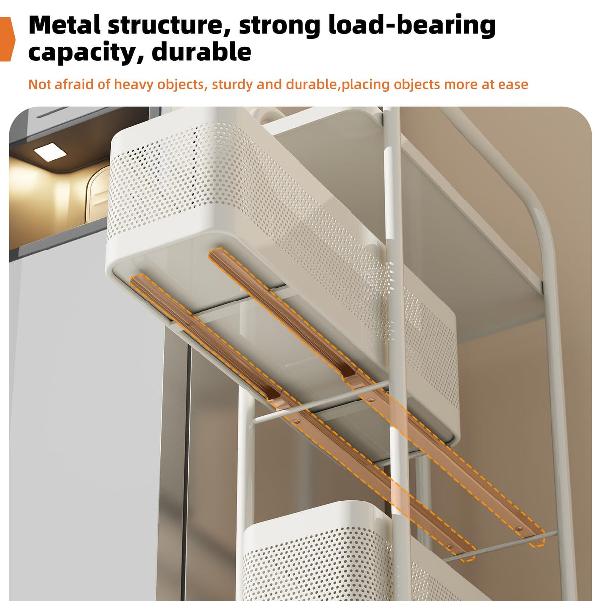 Slim Storage Cart 3 Tier with Pull Out Metal Basket Bathroom Organizer Rolling cart, Installation-Free Rolling Utility Cart Slide Out Organizer for Kitchen, Bathroom, Laundry (White, 3 Tier) CABTE