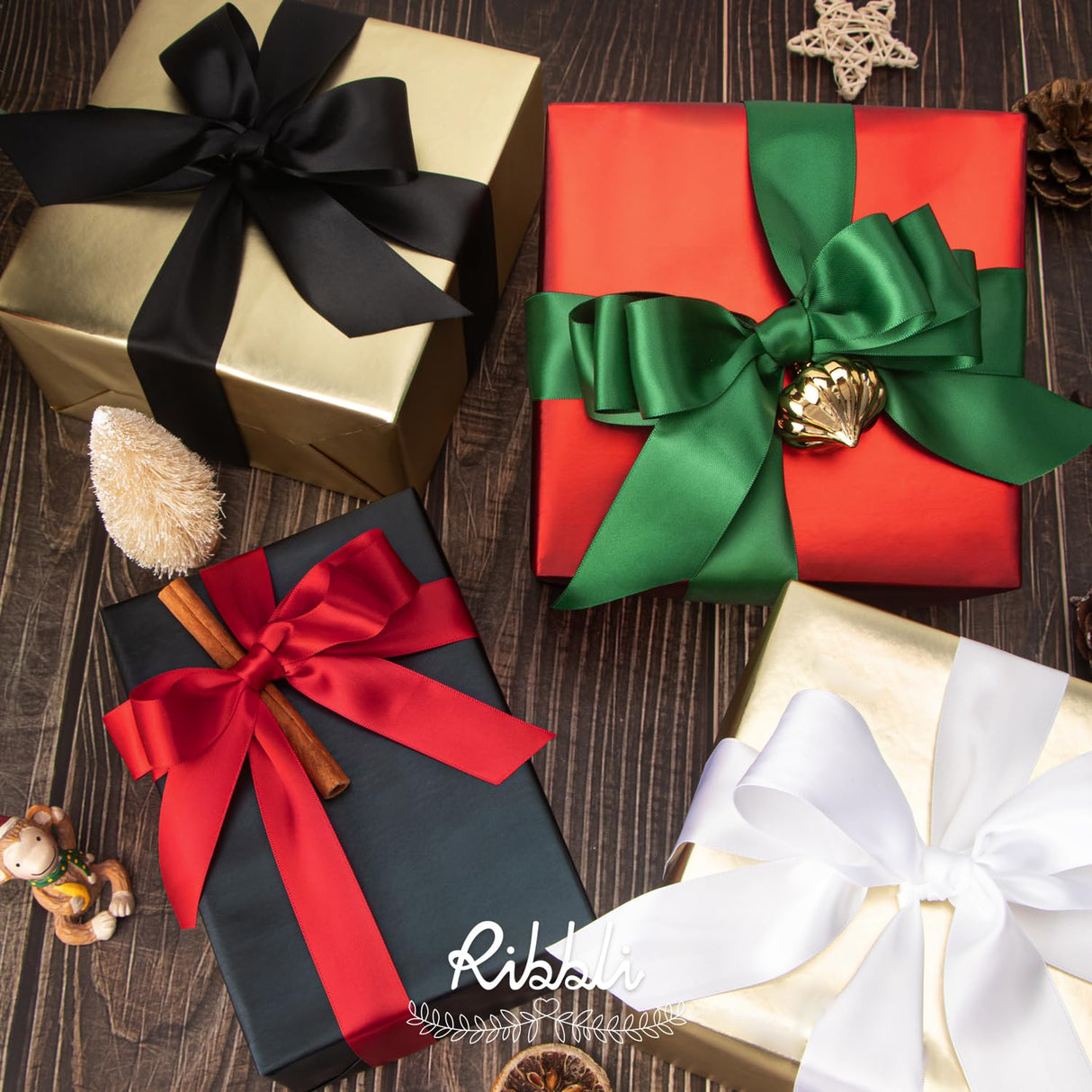 Ribbli Double Faced Red Satin Ribbon,1” x Continuous 25 Yards,Fabric Ribbon Use for Bows Bouquet,Christmas Gift Wrapping,Floral Arrangement Ribbli