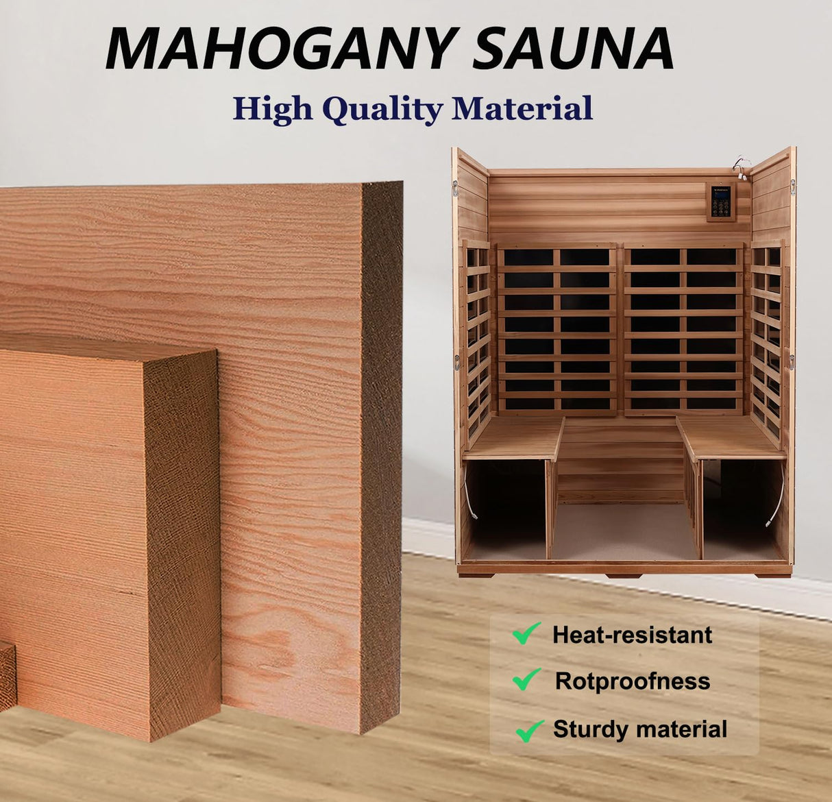 Kanlanth Outdoor Sauna 4 Person Low EMF Far Infrared Sauna for Home, 2,050watt, Mahogany Wooden, for Indoor and Outdoor Home Sauna with Bluetooth, LCD, LED Kanlanth