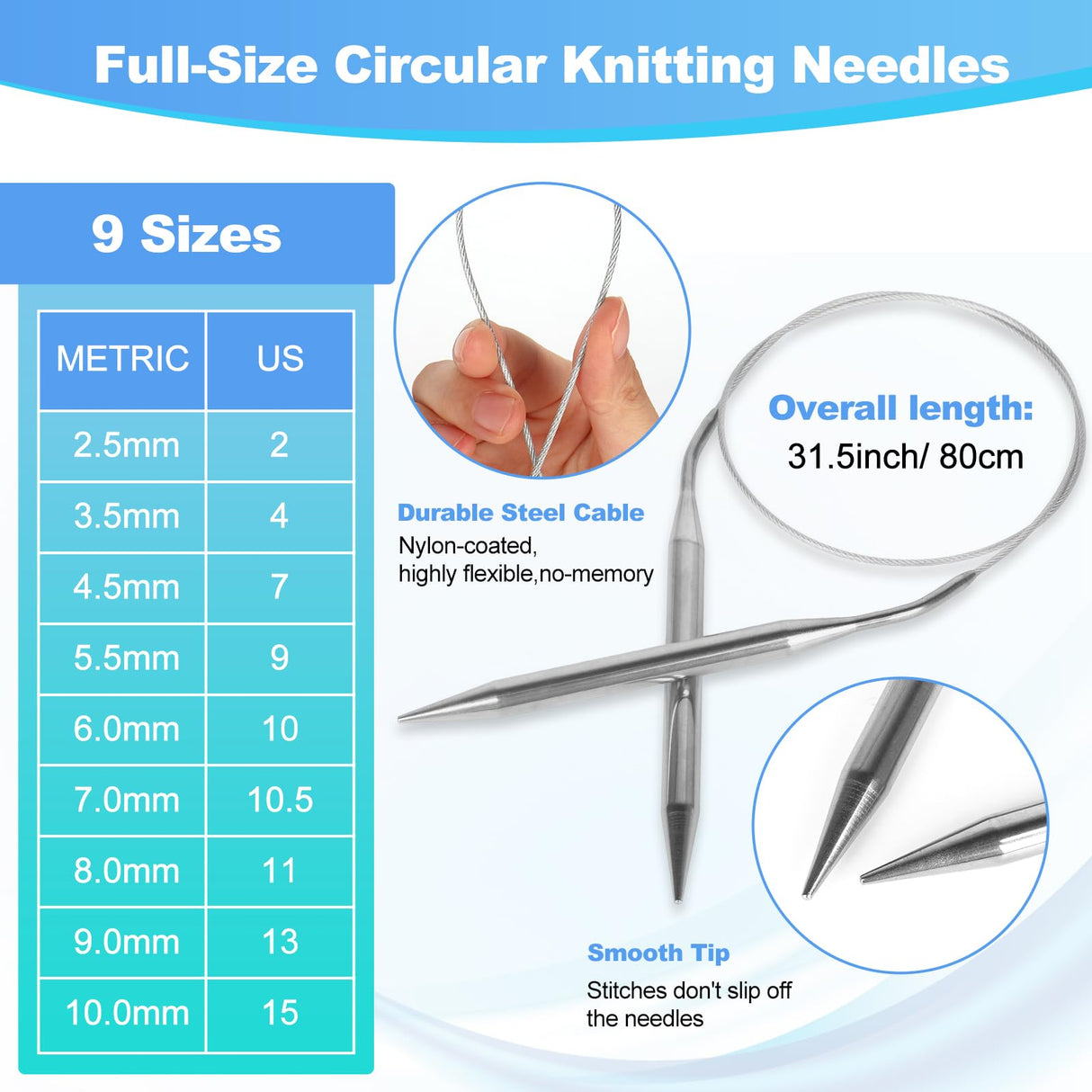 Katech Knitting Needles Set for Beginners, 9 Pairs Circular Knitting Needles Set and 22 Pcs Single Pointed Knitting Needle Set with Tote Bag Knitting Accessories Knit Supplies Katech