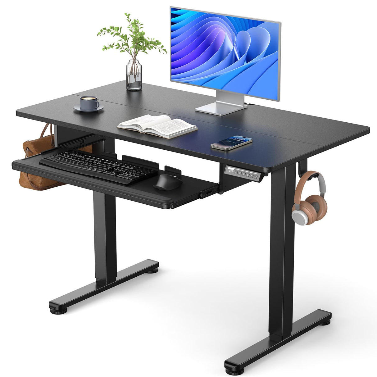 ErGear Electric Standing Desk with Keyboard Tray, 44x24 Inches Adjustable Height Sit Stand Up Desk, Home Office Desk Computer Workstation, Black ErGear
