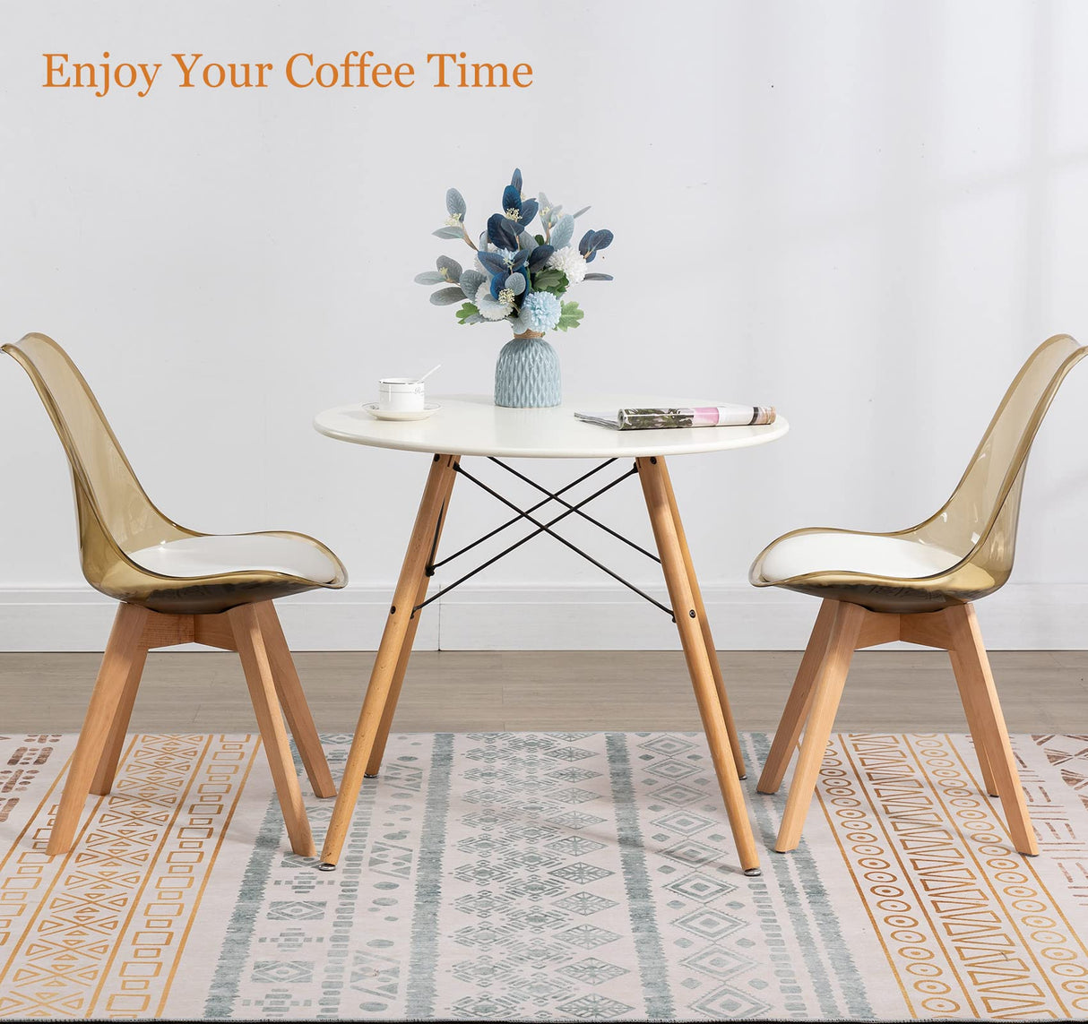 ANOUR Dining Chairs Set of 4, Modern Kitchen Clear Acrylic Accent Dinner Chairs with PU Leather Cushions Seat and Solid Beech Legs, Suitable for Living Room and Bedroom ANOUR