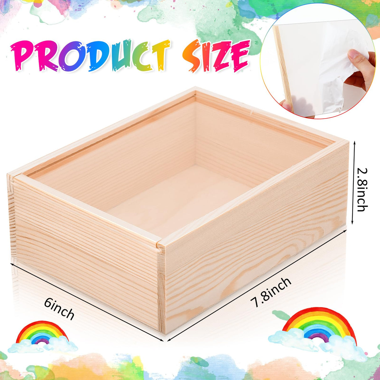 Thyle 6 Pcs Wood Boxes with Window for Crafts 7.8 x 6 x 2.8 Inch Unfinished Wood Box Small Wooden Storage Boxes Wooden Display Box with Sliding Transparency Lid for DIY Birthday Party Gift Favor Thyle