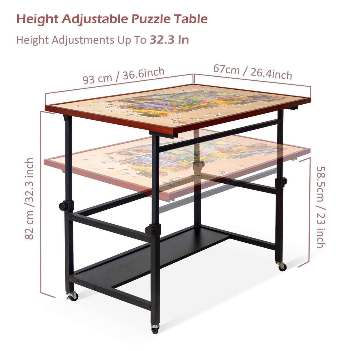 Lavievert Jigsaw Puzzle Table with Cover, Angle & Height Adjustable Puzzle Board Easel with Open Storage Shelf, Large Tilting Table with 4 Rolling Wheels for Up to 1500 Piece Puzzles LAVIEVERT
