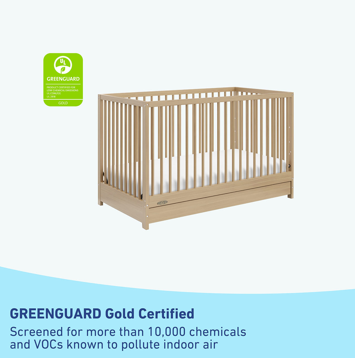 Graco Teddi 5-in-1 Convertible Crib with Drawer (Driftwood) – GREENGUARD Gold Certified, Crib with Drawer Combo, Full-Size Nursery Storage Drawer, Converts to Toddler Bed, Daybed and Full-Size Bed Graco