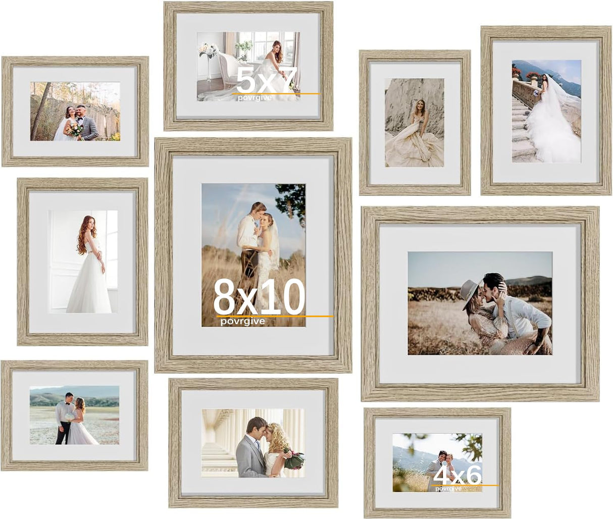 Povrgive 10 Pack Picture Frames Collage Wall Decor - Gallery Wall Frame Set with Mat for Wall Mounting or Tabletop Display, Including Two 8x10, Four 5x7, Four 4x6 Photo Frames, Real Glass Povrgive