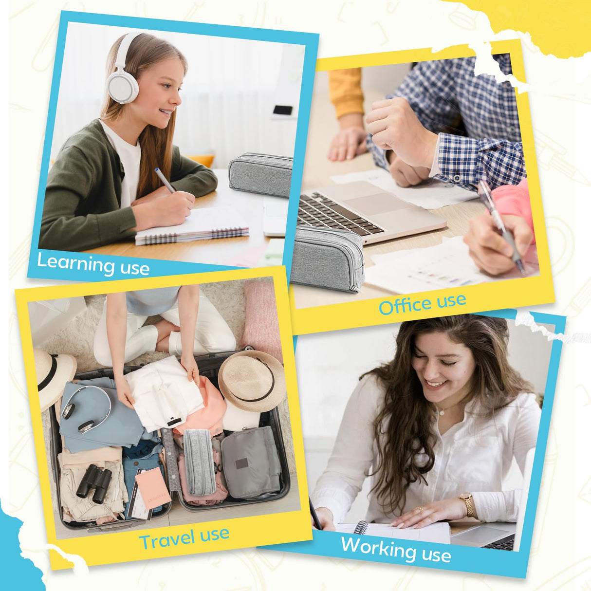 Large Capacity Pencil Case Pencil Pouch Pen Bag with 3 Compartment Stationery Organizer with Zipper, School Supplies Organizer for Teen Adults (Grey) Daisiki