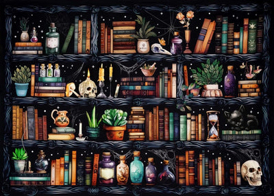 WEMEON Bookshelf Paint by Numbers for Adults - Gothic Themed Adult Paint by Number Kits with Brushes Acrylic Paints, Relaxing Stress Relief Hobby for Beginners, Teens, Artists, 16"x20" Canvas