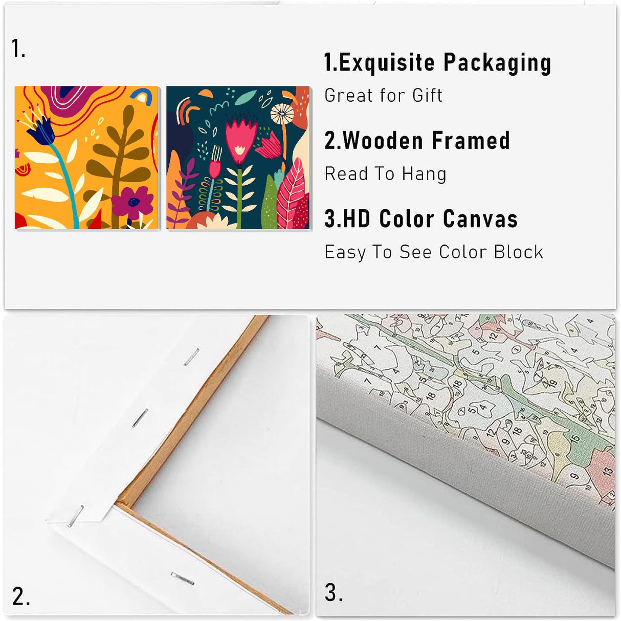 Ammklfh 2 Pack Framed Paint by Numbers kit for Adults,Easy Acrylic Boho Paint by Numbers Kits on Canvas,Paint by Number for Adults Beginners for Home Wall Decor (8x8inch), BKH82+BKH83 Ammklfh