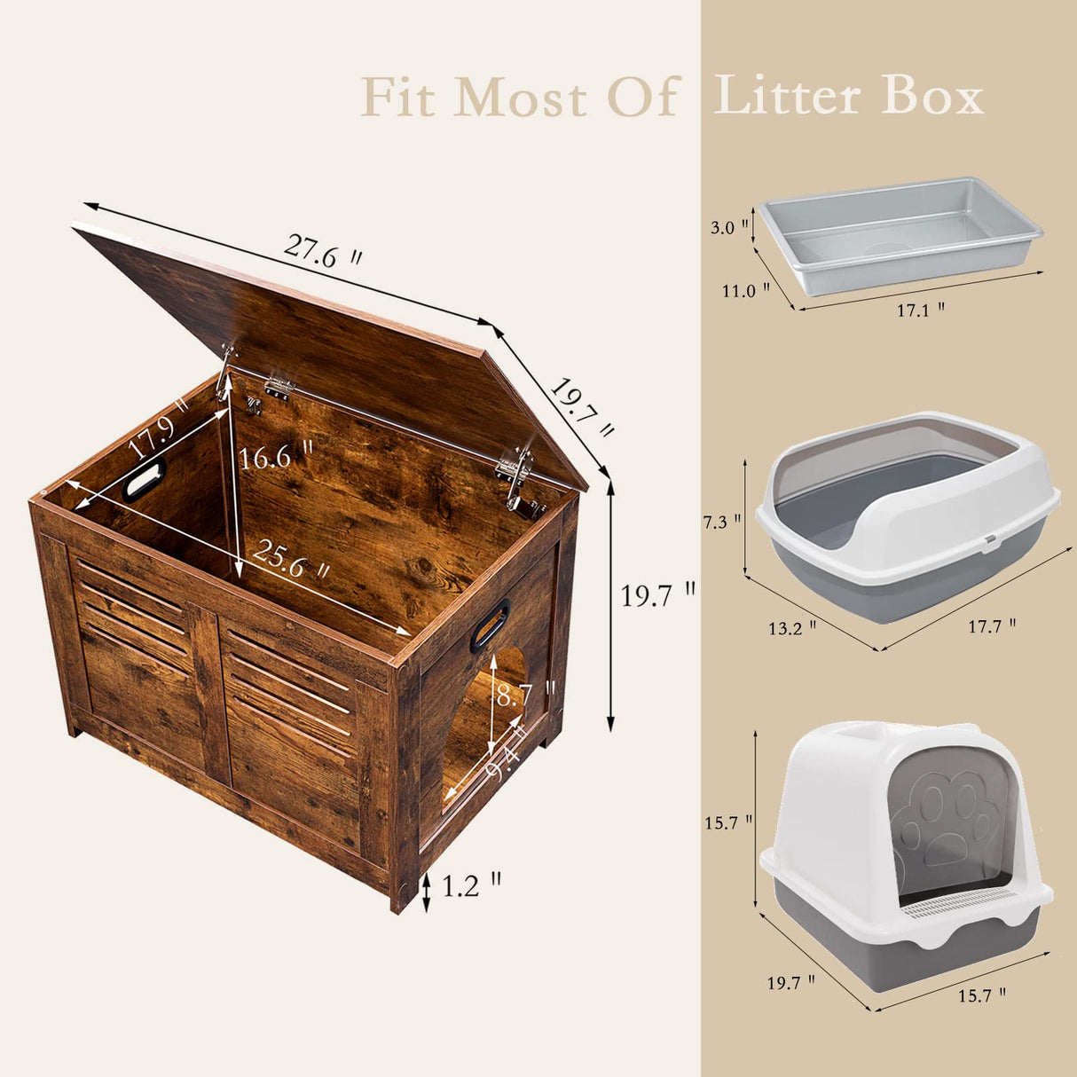 DINZI LVJ Litter Box Furniture, Flip Top Hidden, Washroom with Louvered Window, Entrance Can Be on Left/Right Side, Enclosed Litter House Side Table for Most of Cat and Litter Box, Rustic Brown DINZI LVJ