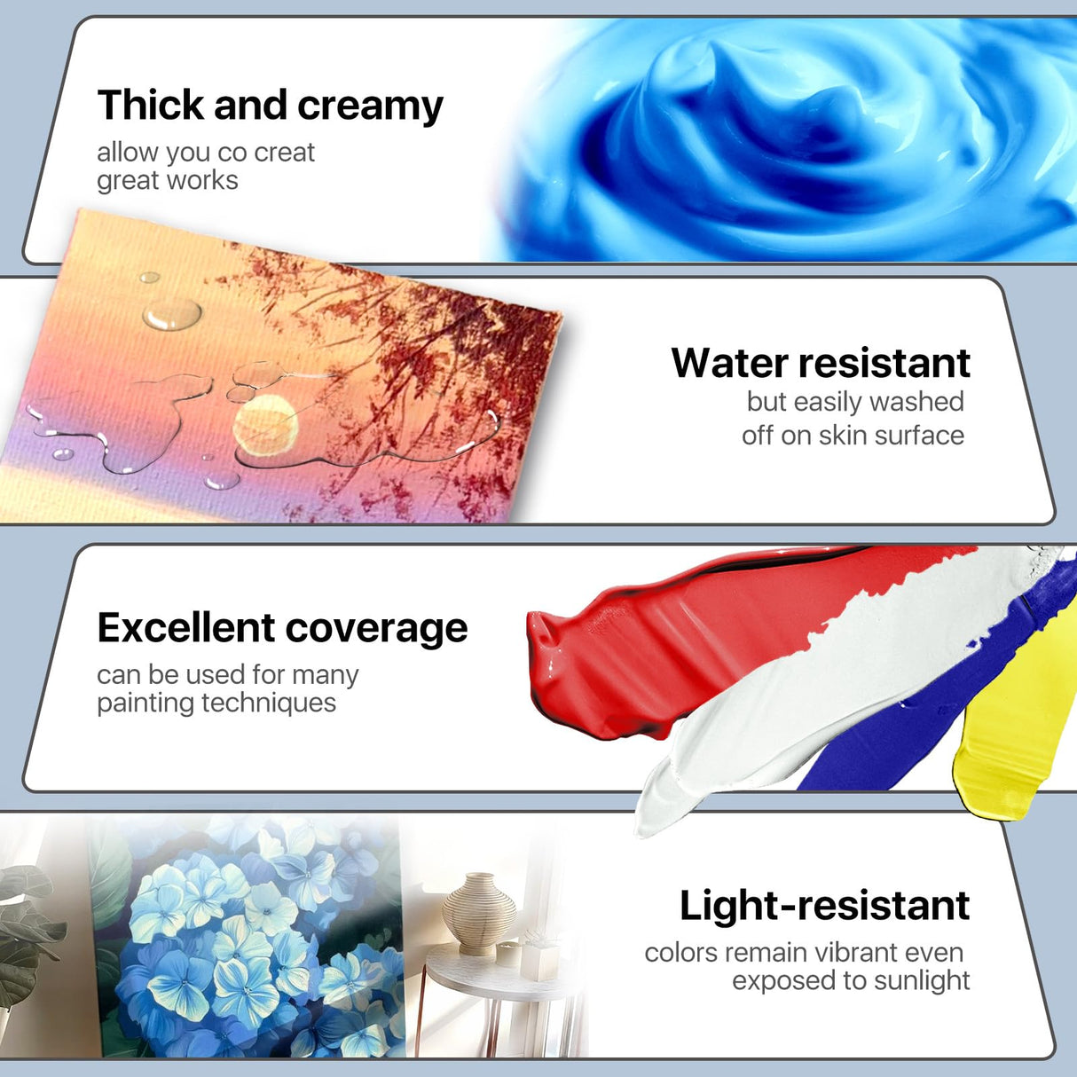 24 Colors Acrylic Paint Set 250 ml(8.45 oz) Large Bottles (Including Metallic Gold and Silver),Non Toxic Acrylic Paint Professional Craft Paint Kit High Viscosity No Fading Rich Pigment for Kids Adults Artists Canvas Crafts Wood Painting Supplies JusArt