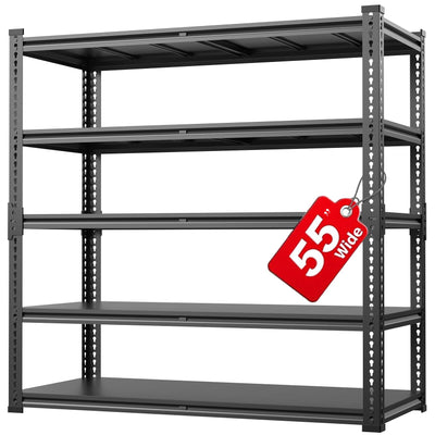 Lauxery 78” H x 55”W x 24”D Metal Garage Shelving, Adjustable 5 - Tier Basement Shelving, Easy Assembly, Large Size Heavy Duty Storage Rack for Garage, Basement & Workshop