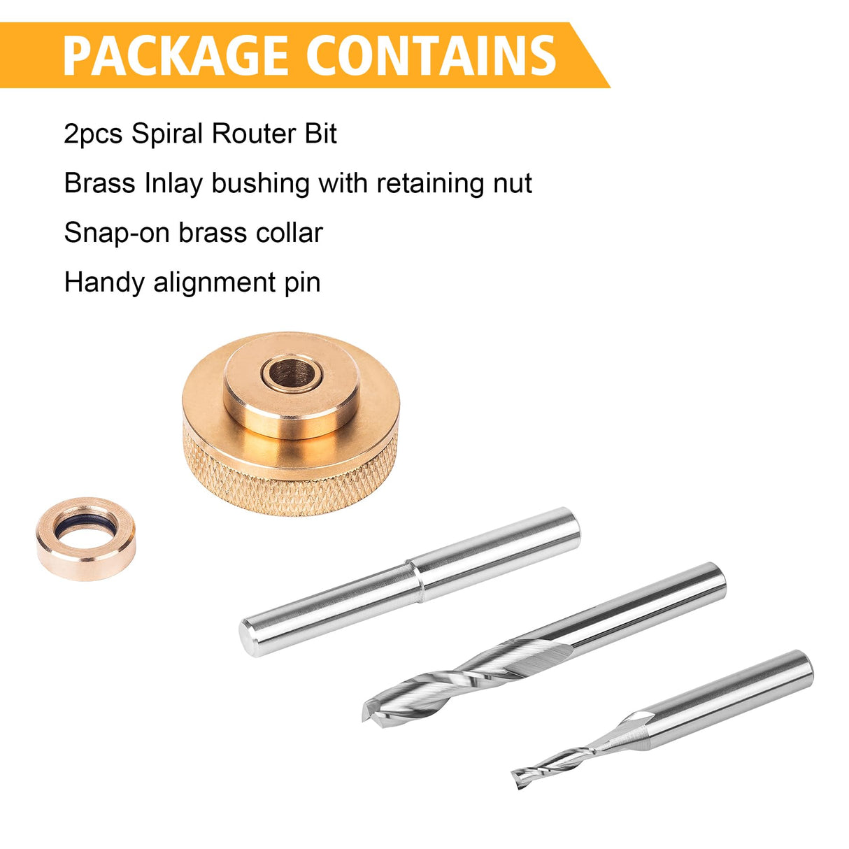 SpeTool Router Bits Solid Brass Router Inlay Kit, Include 1/8" and 1/4 Cutting Diameter with 1/4 Shank Carbide Spiral Upcut Router Bit, Router Bushing Guide Set for Wood SpeTool