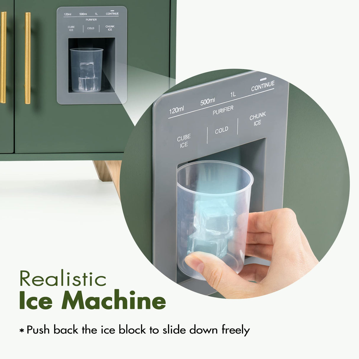 ROBUD Kids Kitchen Playset, Vintage Wooden Play Kitchen with Ice Dispenser, Pretend Toddlers Kitchen Toy with Accessories, Baby Gift for Ages 3 4 5 6 7 8 ROBUD