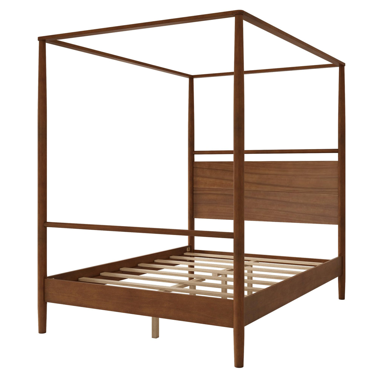 LUMISOL Full Size Canopy Bed Frame with Storage, Solid Wood 4 Posters Canopy Bed, No Box Spring Needed, Walnut LUMISOL