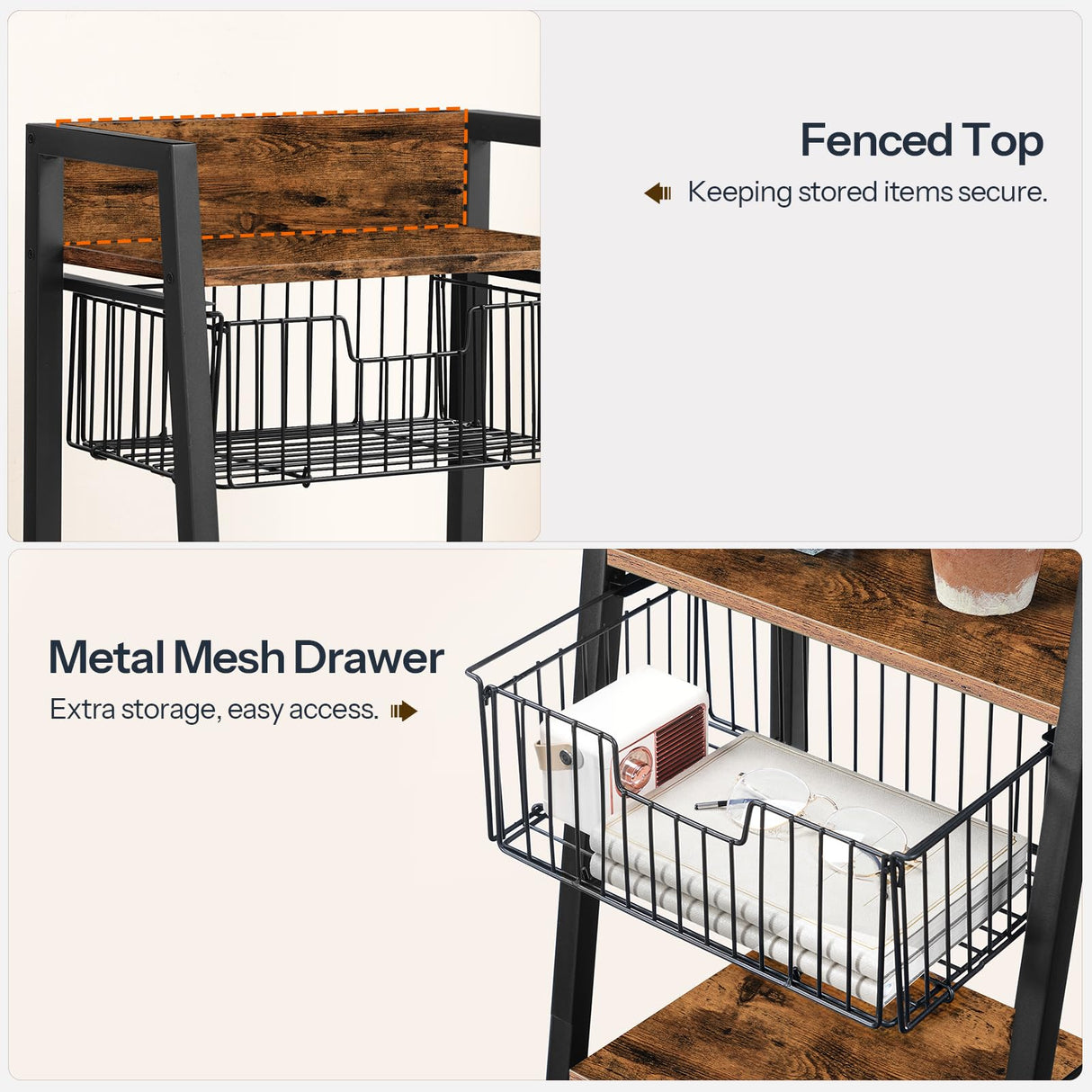 HOOBRO 3-Tier Ladder Shelf, Floor Standing Bookshelf, Storage Shelf with Drawer, Bookcase, Corner Bookshelf, Space Saver, for Bathroom, Living Room, Study, Office, Rustic Brown and Black BF09CJ01 HOOBRO