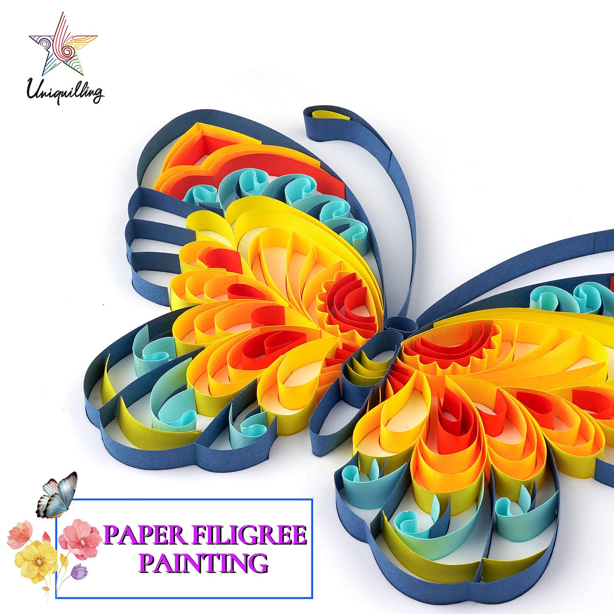 Uniquilling Quilling Paper Quilling Kit for Adults Beginner, 8 * 10-inch Blue Butterfly, Exquisite DIY Paper Filigree Painting Kits Quilling Tools, Home Room Wall Art Decor Best Gifts(Basic) Uniquilling