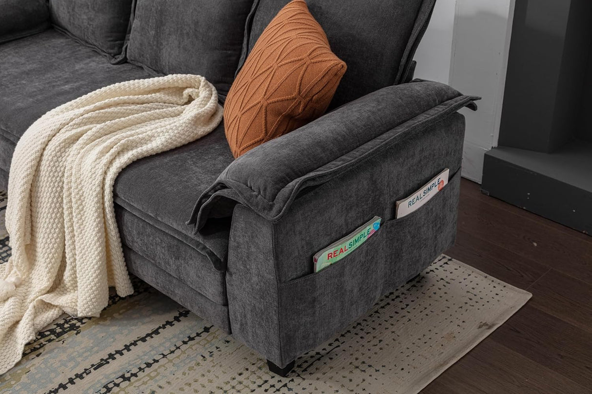 TYBOATLE Sofa Couches for Living Room, Mid-Century Modern Comfy 85" W Loveseat w/2 USB Charger & Wide Arms, 3 Seater Cloud Small Couch Sofas for Small Space Apartment Bedroom Office (Dark Grey) TYBOATLE