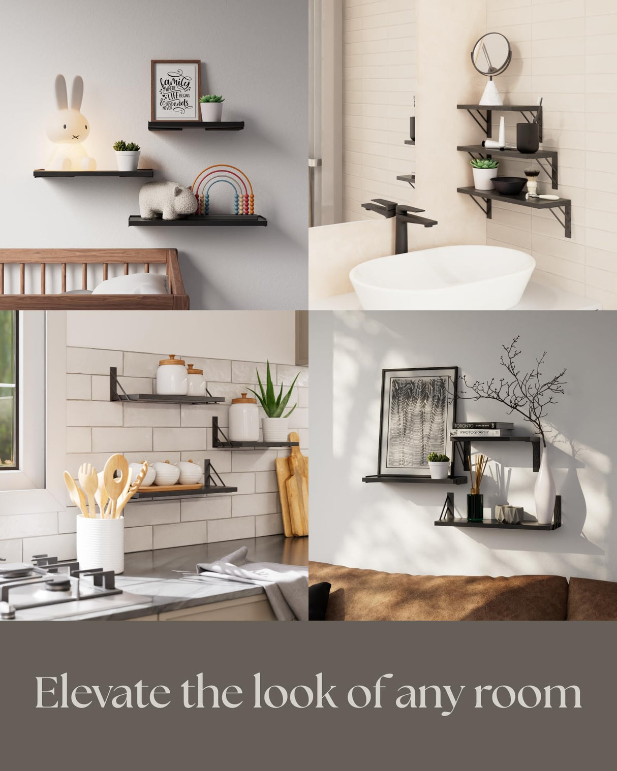 BAYKA Wall Shelves for Bedroom Decor, Floating Wall Shelves for Living Room Kitchen Storage, Wall Mounted Rustic Wood Floating Shelves for Kids Books, Small Shelf for Bathroom, Office, Laundry Room BAYKA