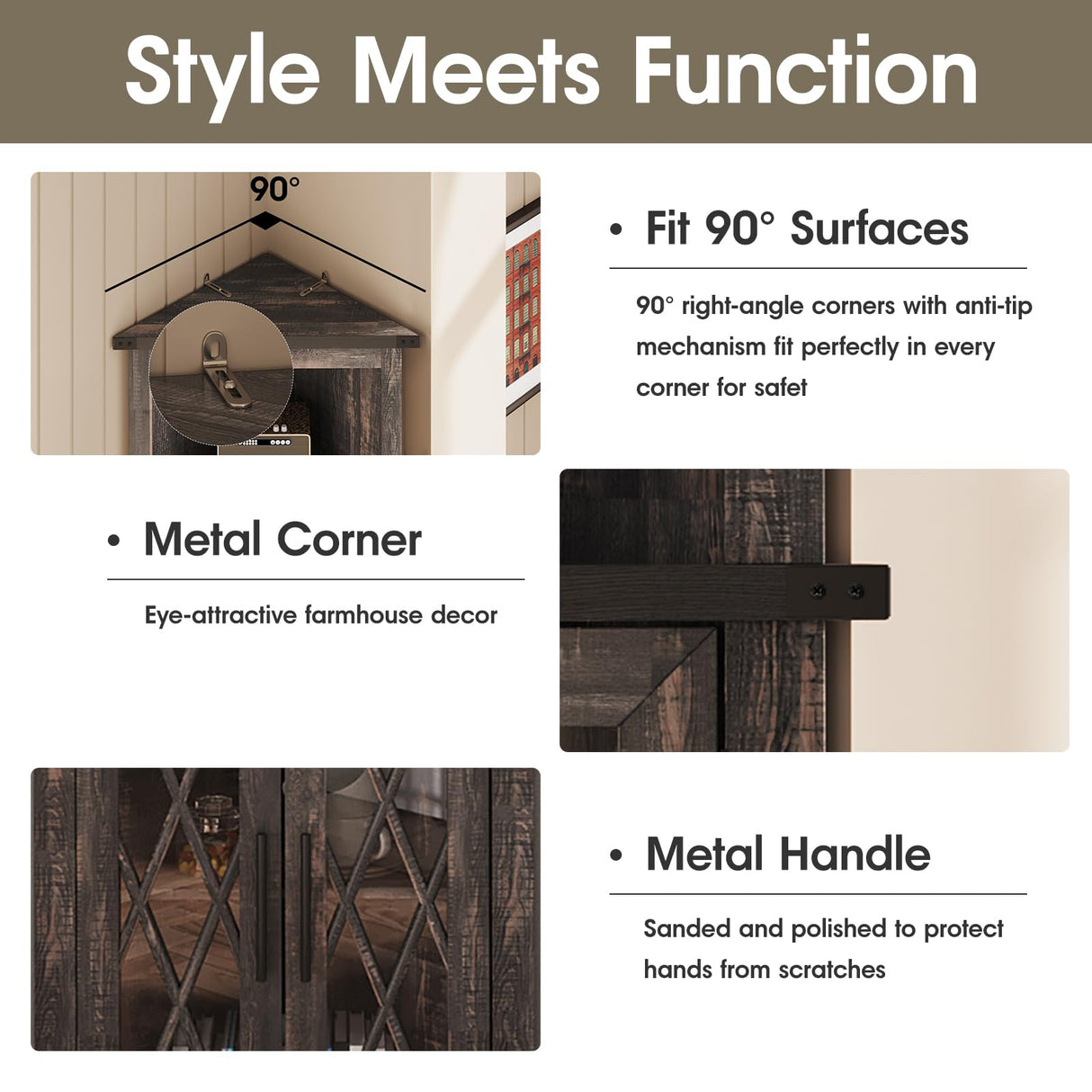 Maupvit 66.8" Tall Corner Cabinet, Modern Storage Cabinet with 2 Glass Doors & Adjustable Shelves, 5-Tier Corner Display Cabinets for Living Room, Bathroom, Dark Oak Maupvit