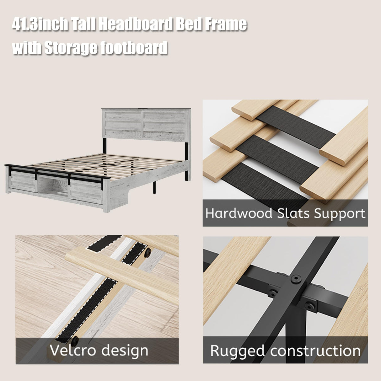 WQQUT Full Size Farmhouse Bed Frame with Sliding Barn Door Storage Cabinets, Charging Station & LED Lights, Wood Platform Bed Frame with Solid Wood Slats, Noiseless, No Box Spring Needed WQQUT