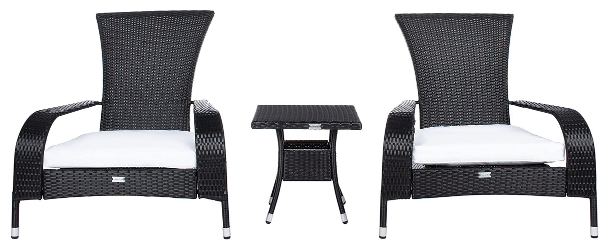 SAFAVIEH Outdoor Collection Edna Black/White Cushion 3-Piece Lounge Set with Table (PAT7719A) SAFAVIEH