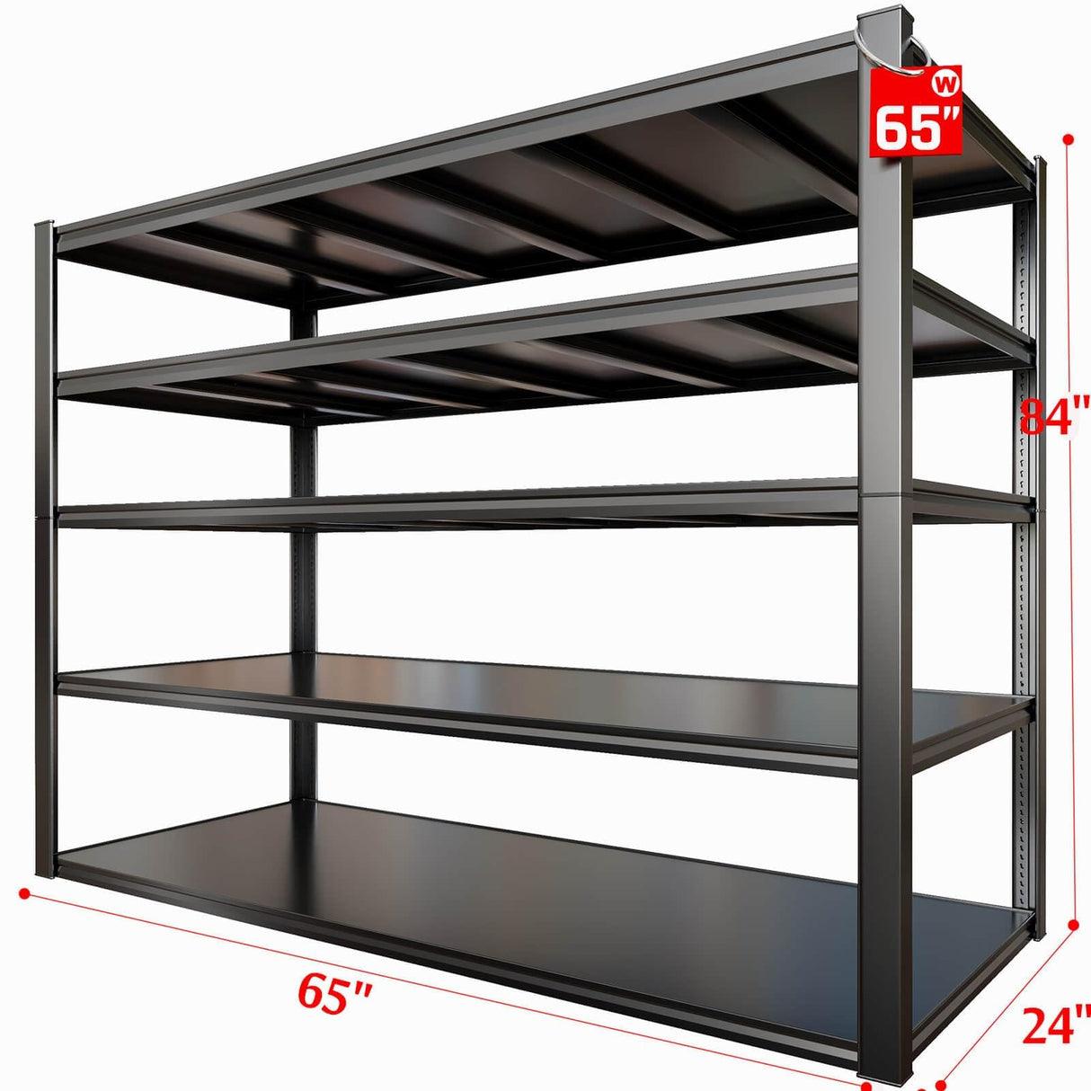 PMKES 65" W Heavy Duty Garage Shelving, 84" H Garage Storage Shelves, 5 Tier Metal Shelving Unit, Commercial Shelving PMKES