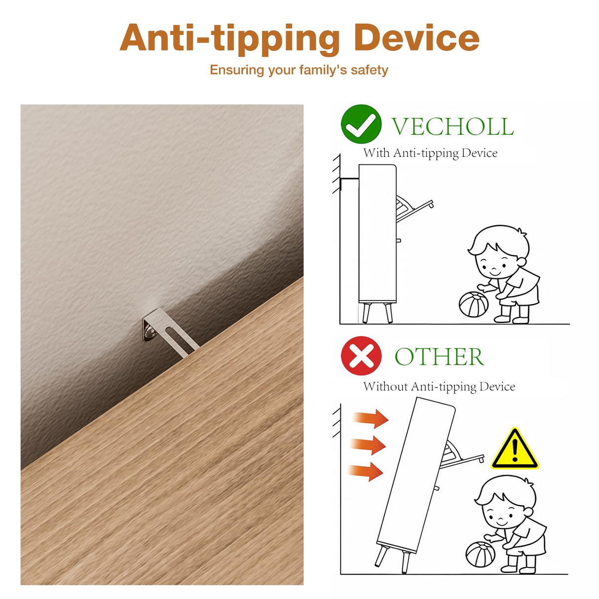 VECHOLL Rattan Shoe Cabinet with 2 Flip Drawers Freestanding Shoe Storage Cabinet for Entryway Slim Hidden Shoe Cabinet with Open Shelf Boho Shoe Rack Cabinet for Hallway, Natural Oak VECHOLL