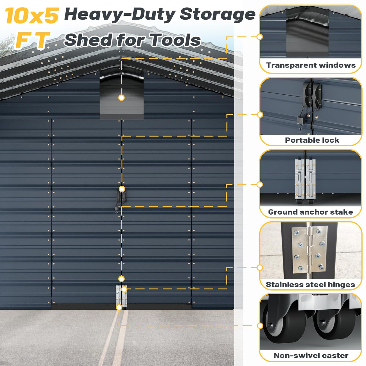 EROMMY 10x25 FT Carport Storage Shed 2-in-1, Heavy Duty Car Port with Galvanized Metal Frame, Base-Reinforced Enclosed Storage Shelter, Extended Coverage for Trucks, Cars & All Vehicles, Gray EROMMY