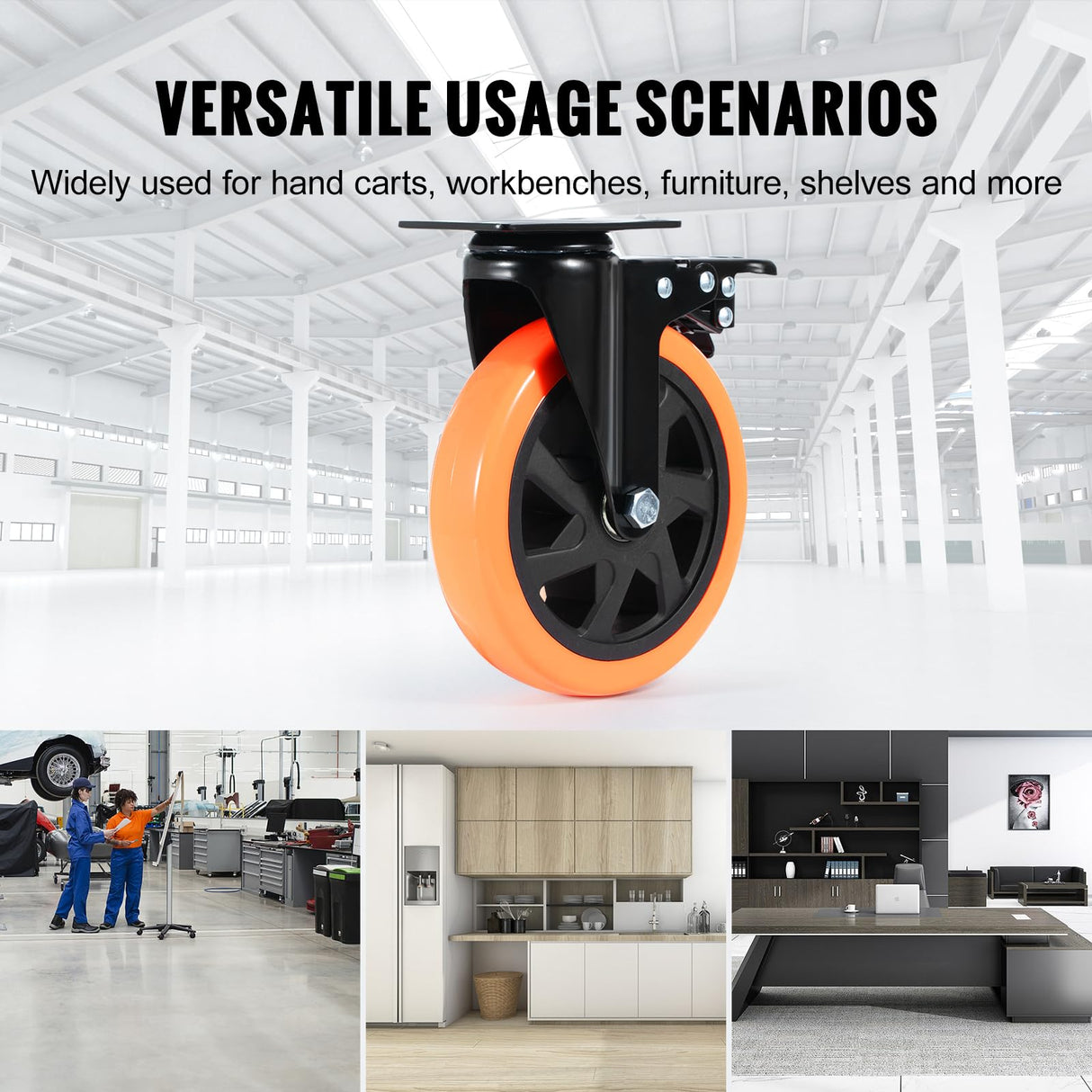 VEVOR Caster Wheels, 6-inch Swivel Plate Casters, Set of 4, with Security A/B Locking No Noise PVC Wheels, Heavy Duty 2800 lbs Load Capacity, Non-Marking Wheels for Cart Furniture Workbench VEVOR