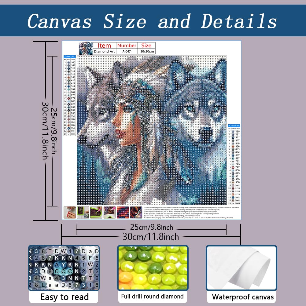 AMORARS 5D Diamond Painting Kit for Adults, Wolf Diamond Art Beginners - DIY Full Diamond Dot Gem Art Paintings, Suitable Gifts, and Home Decoration Crafts, 12x12Inch AMORARS