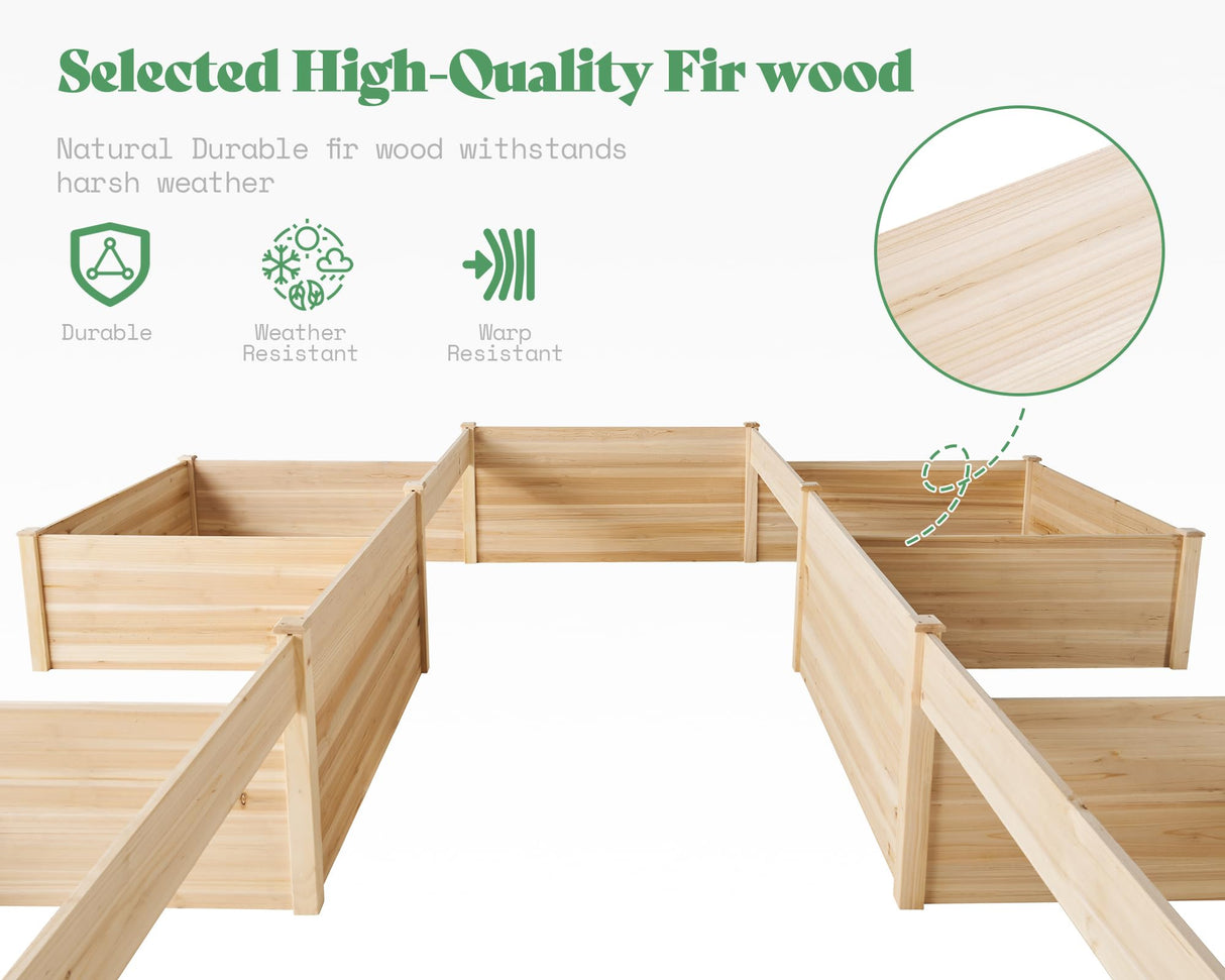 AMERLIFE 12x12x2 FT Wooden Raised Garden Bed, H-Shaped Planter Box with Double-Layer Design, 180 Cu. Ft Capacity for Outdoor Patio & Backyard AMERLIFE