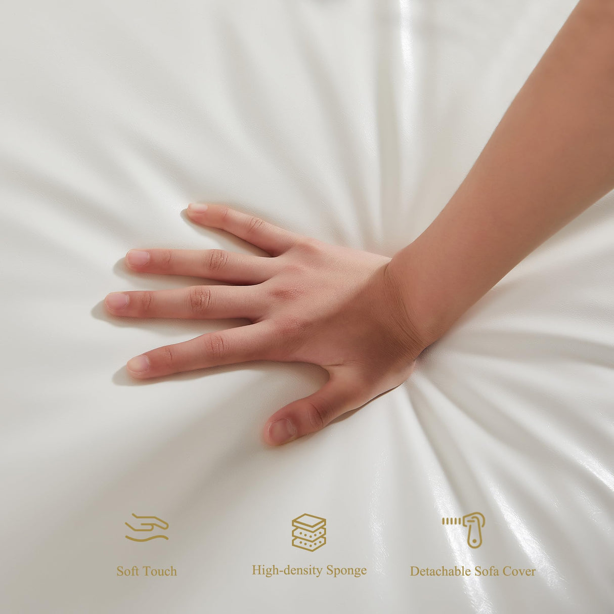 HITHOS 78" Leather Sofa Couch, Soft 3 Seater Sofa Couches for Living Room, Button Tufted Comfy Couch Modern Sofa with Upholstered Cushion, Gold Trim, Solid Wood Legs for Dorm Bedroom Apartment, White HITHOS