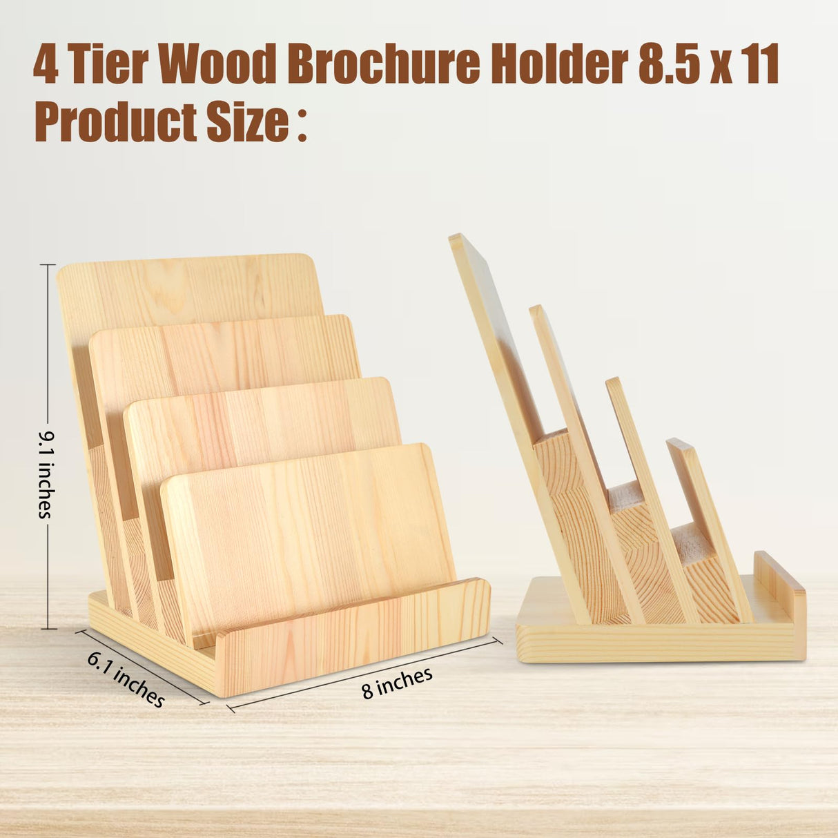 DLUGOPIS 4 Tier Wood Brochure Holder 8.5 x 11Magazine Display Rack Brochure Display Stand Literature Holder Pamphlet Display Stand Magazine Organizer Flyer Display Holder for Table Counter DLUGOPIS