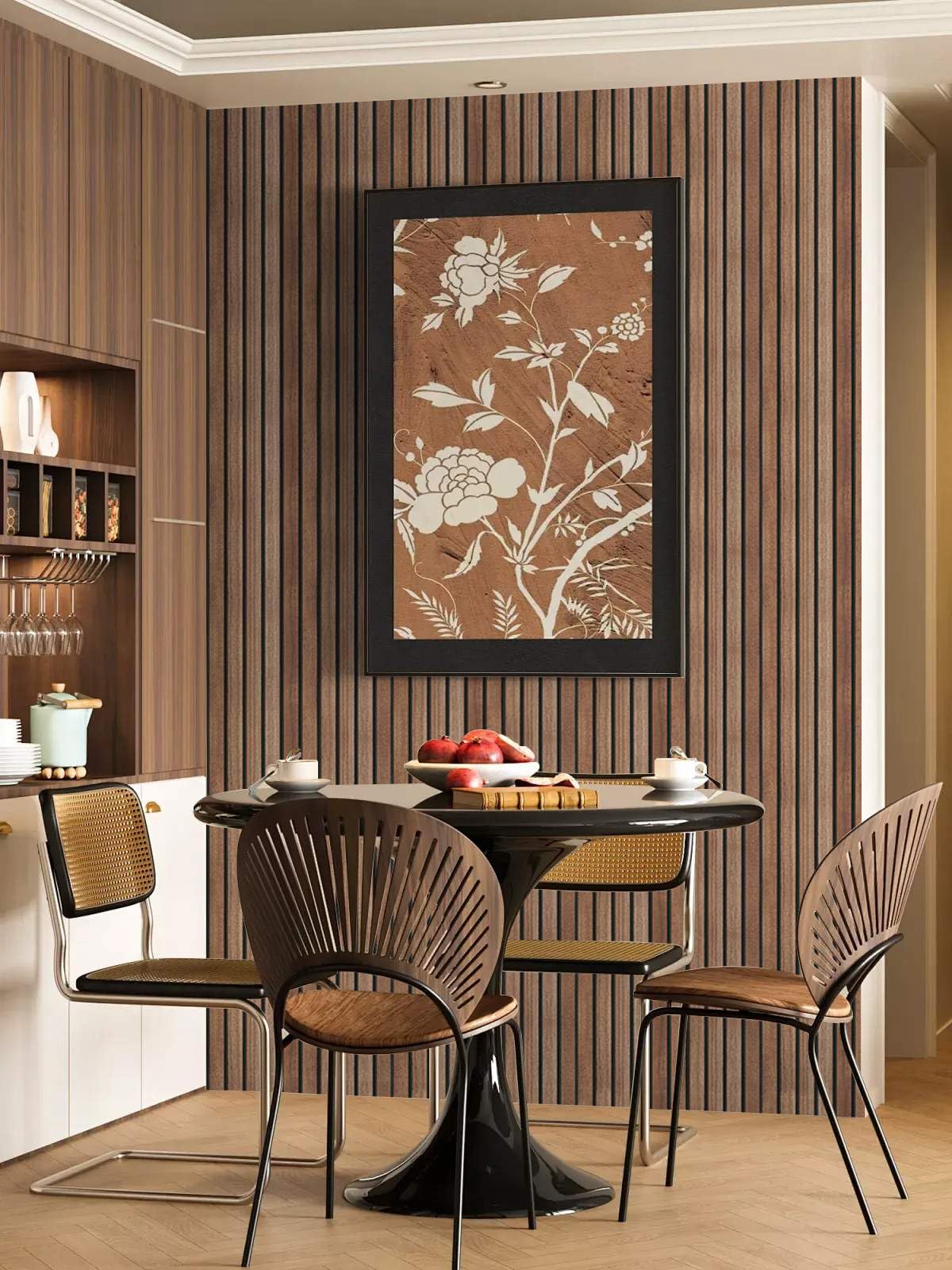 Abyssaly Wood Slat Wallpaper Peel and Stick, Brown Striped Wood Grain Contact Paper, Removable Self Adhesive Faux Wood Panel Wall Covering for Cabinets and Drawers 17.71 in X 118 in Abyssaly