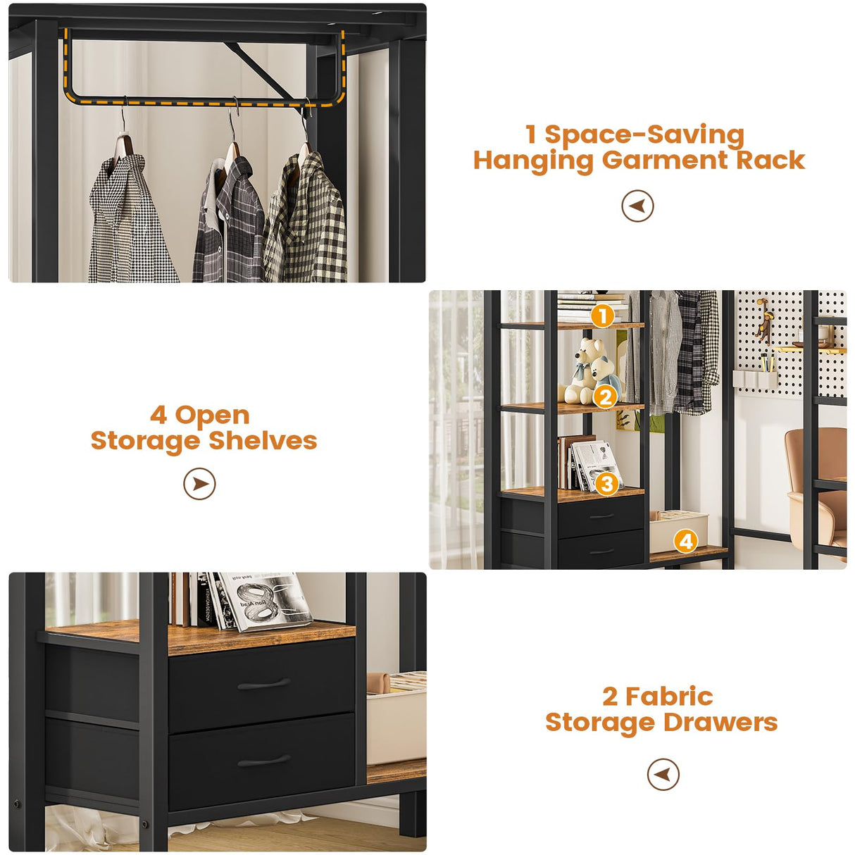 Hasuit Loft Bed Twin Size with Desk and Charging Station Metal Twin Loft Bed with LED Lights, 4 Storage Shelves & 2 Fabric Drawers, Twin Size Loft Bed with Safety Guard, Clothes Rail & Ladder, Black Hasuit