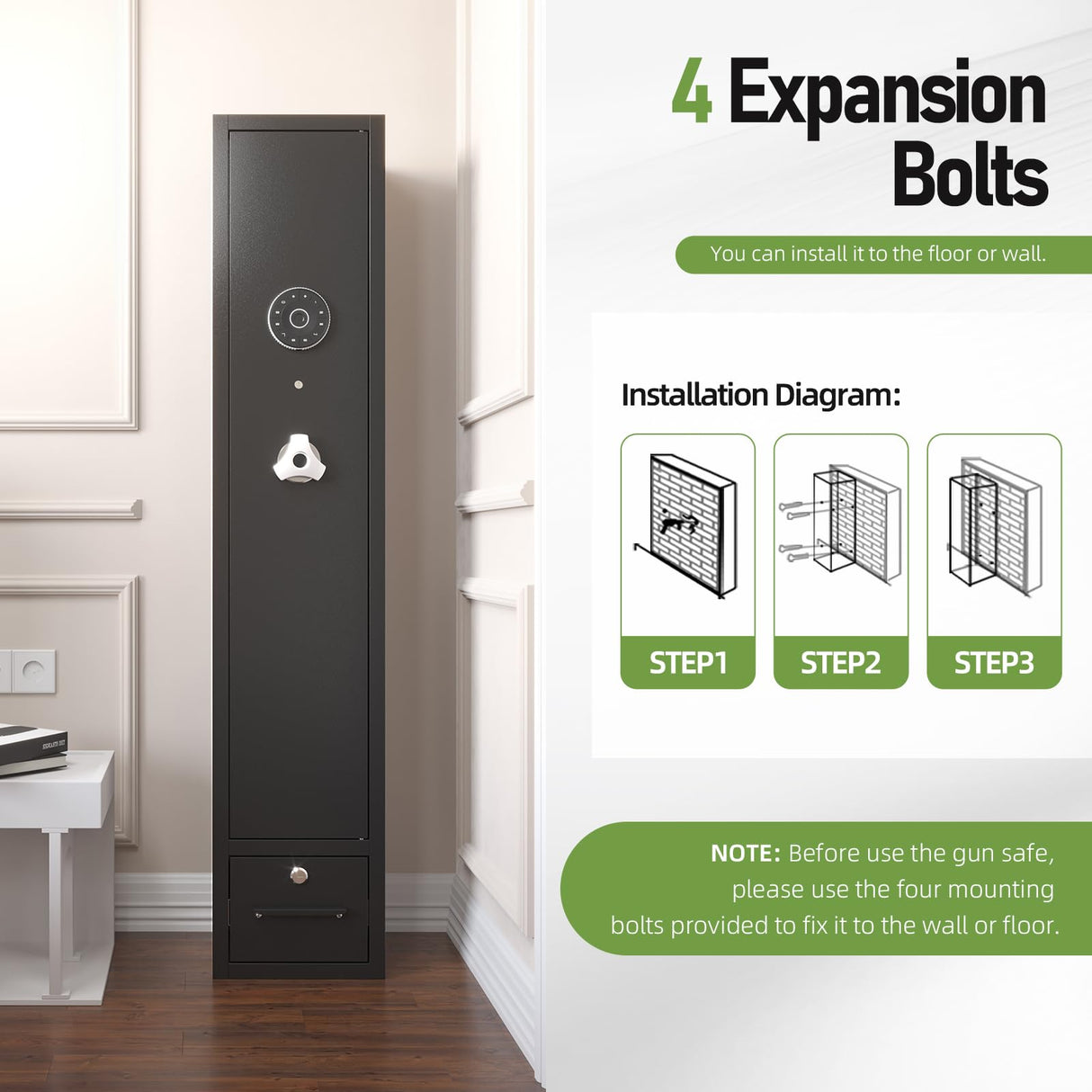 KAER 5-6 Safe,Gun Safe for Rifle and Pistols,Gun Cabinets,Rifle Safe,Gun Safes for Rifle and Shotguns,Gun Safes & Cabinets with Drawer,Indoor Gun Rack,Removable Shelf (S) KAER