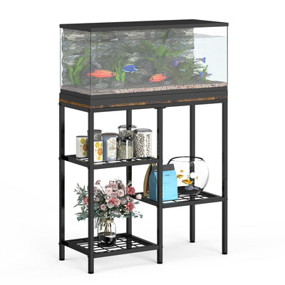 YBING 20 Gallon Fish Tank Stand Aquarium Stand with Board Reptile Tank Stand with 3-Tier Small Mesh Shelves 29" L x12 W x 30" H Brown